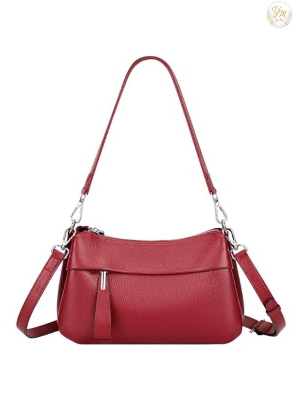 Genuine Leather Crossbody Bag Multi Pocket Shoulder Purse with Adjustable Strap